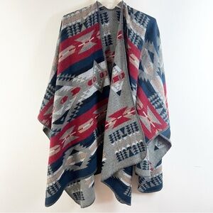 Southwestern Boho Cape Poncho Blanket Shawl Wrap Large XL Aztec Western Zapotec